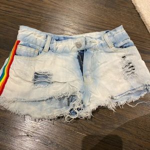Brand new girls rainbow denim shorts